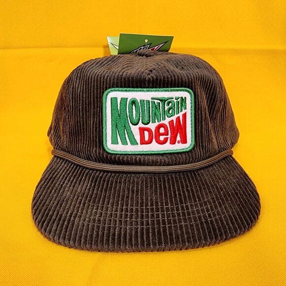 Mountain Dew Dark Green Corduroy Snapback Hat Mens Captain Felt Patch Flat Brim - Picture 1 of 12